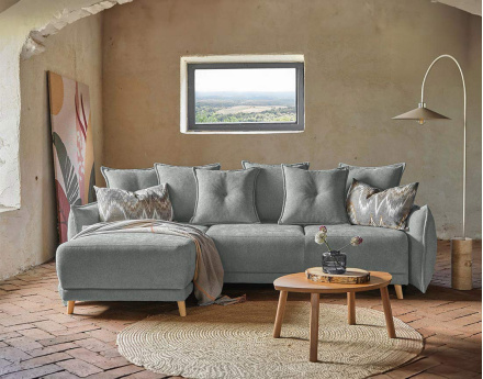 Lena - Canapé scandinave d'angle réversible convertible avec rangement
