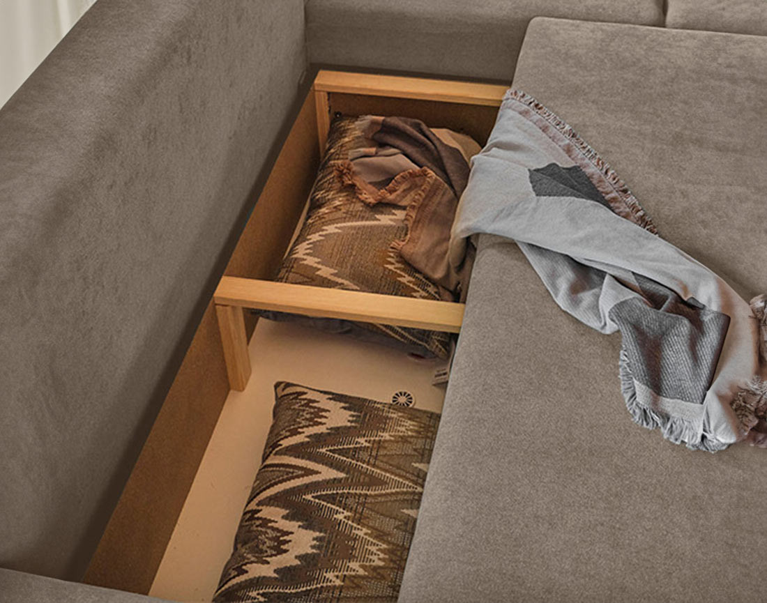 Lena - Canapé scandinave d'angle réversible convertible avec rangement