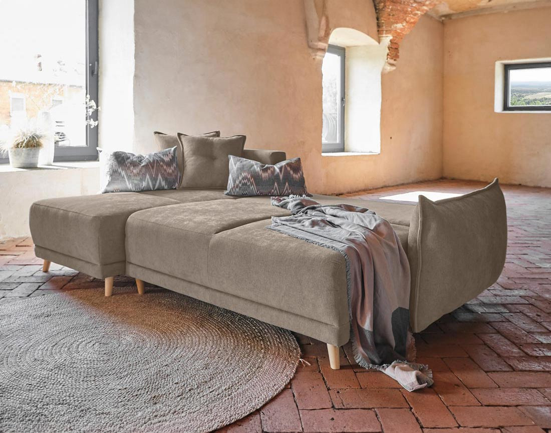 Lena - Canapé scandinave d'angle réversible convertible avec rangement