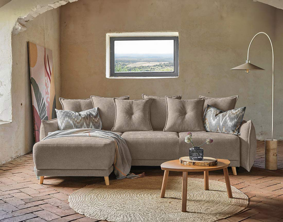 Lena - Canapé scandinave d'angle réversible convertible avec rangement