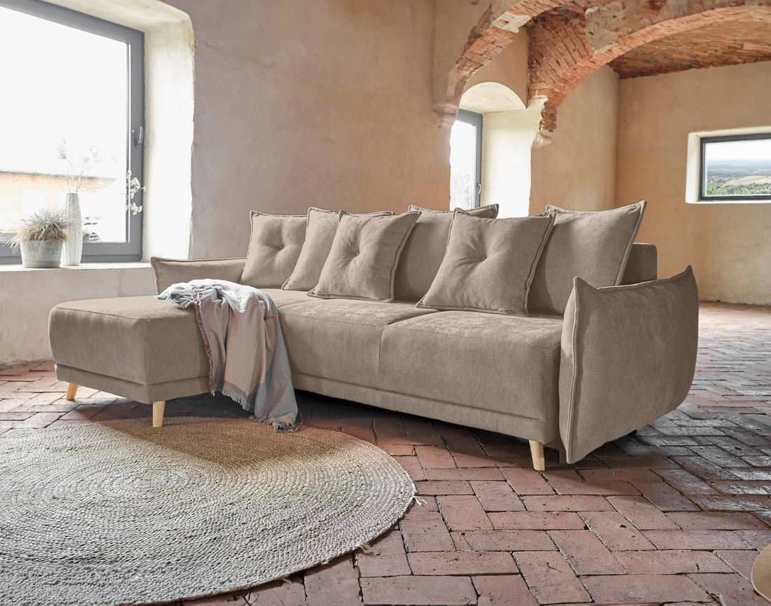 Lena - Canapé scandinave d'angle réversible convertible avec rangement