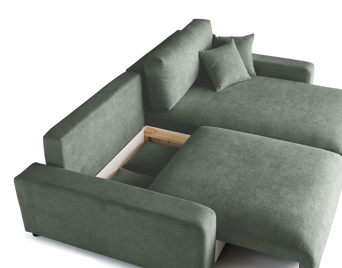 Canapé d'angle réversible 4 places convertible avec coffre en velours texturé Pivoine