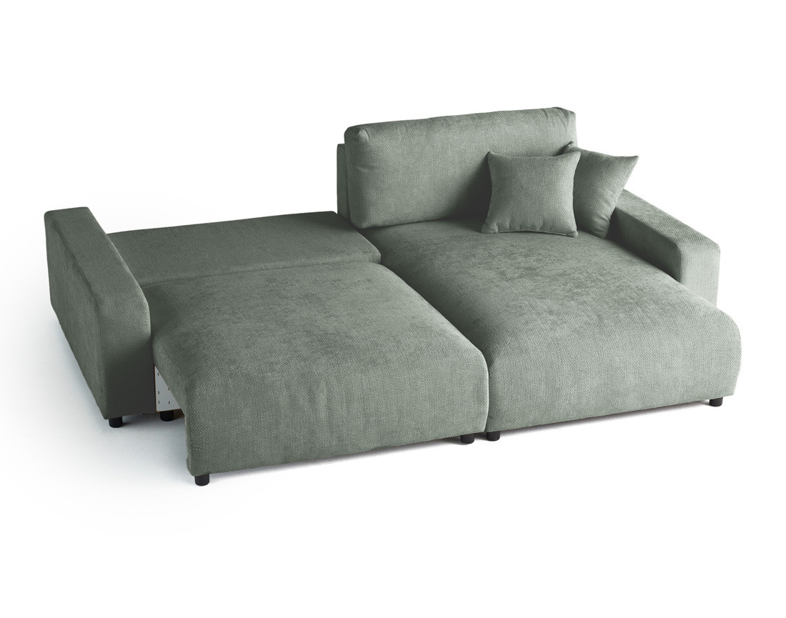 Canapé d'angle réversible 4 places convertible avec coffre en velours texturé Pivoine