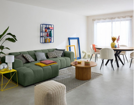 Canapé d'angle gauche 4 places en tissu texturé