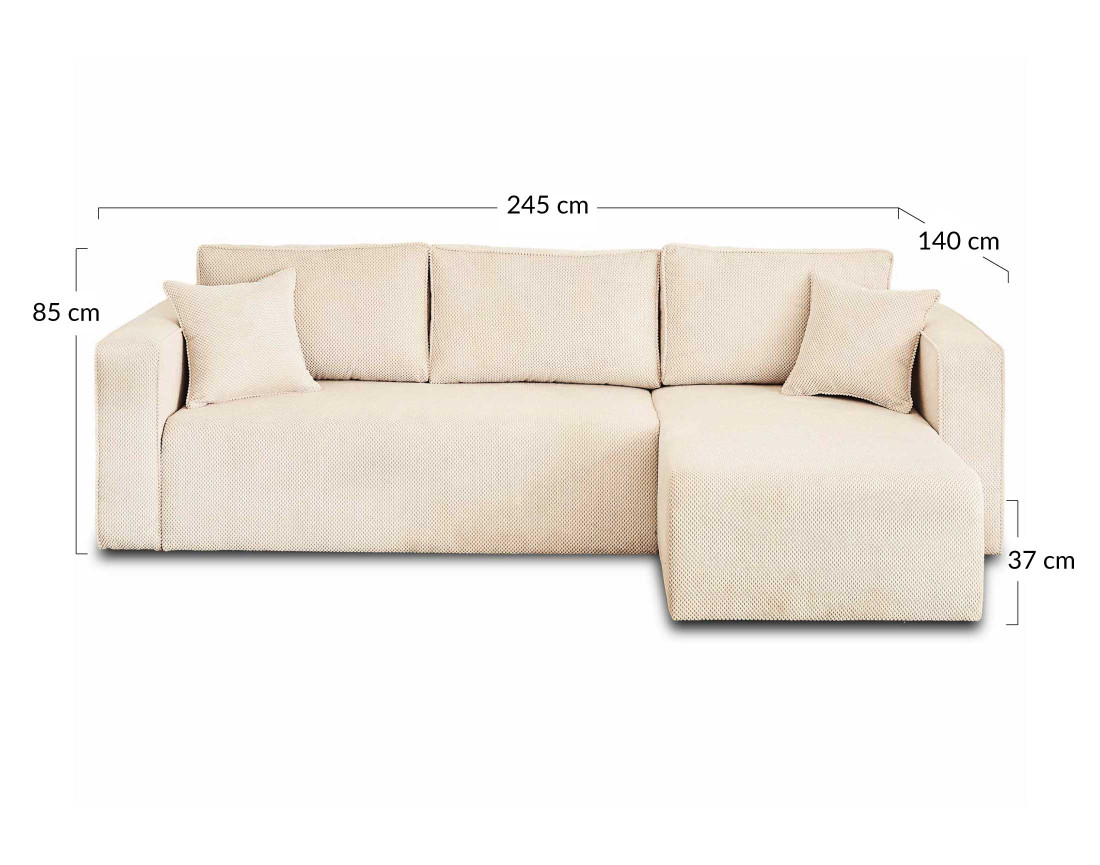 Canapé d'angle réversible 4 places convertible avec coffre en velours texturé Topaze