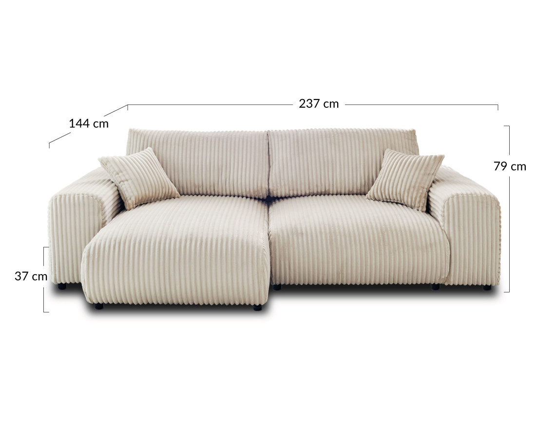 Canapé d'angle réversible 4 places en velours côtelé grosses côtes Garance