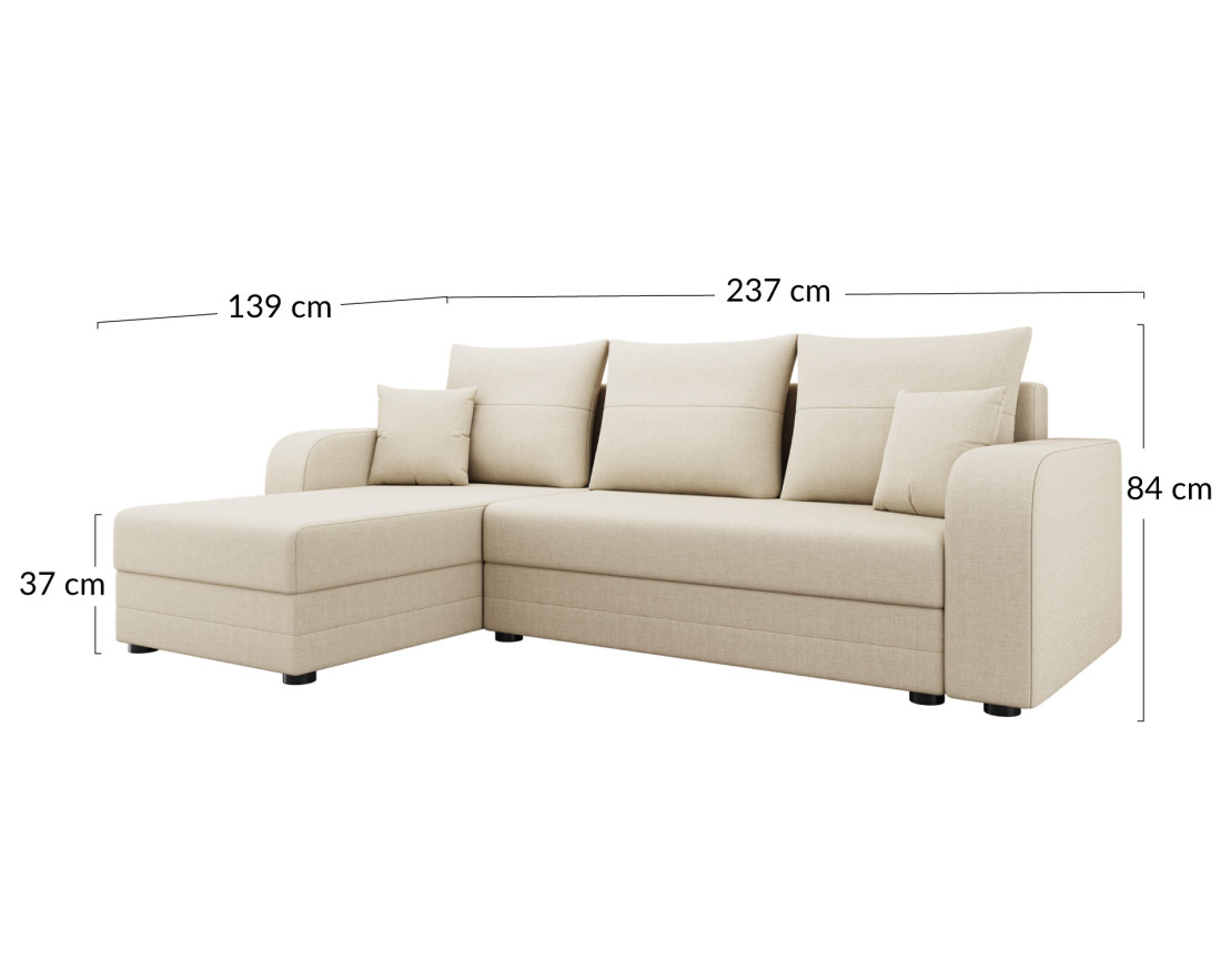 Canapé d'angle réversible 4 places convertible avec coffre en tissu Harvey