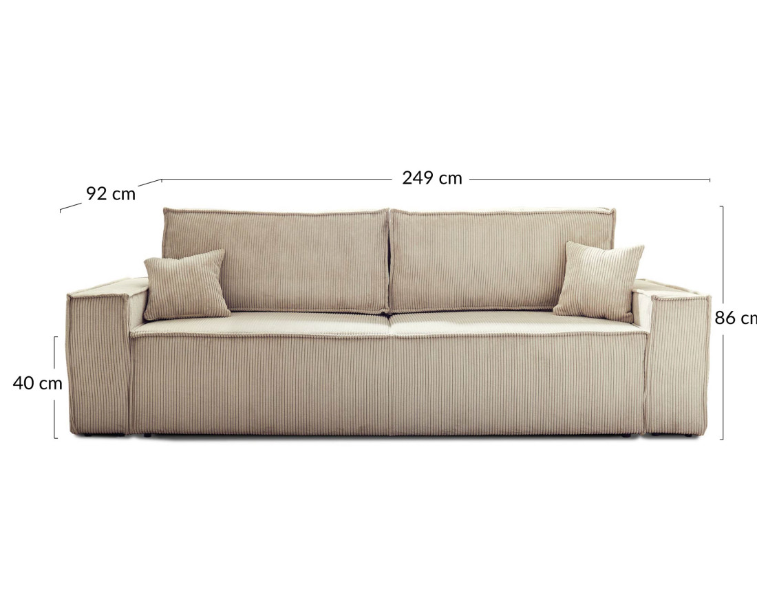 Dellia - canapé 3 places convertible avec coffre en velours côtelé - style contemporain