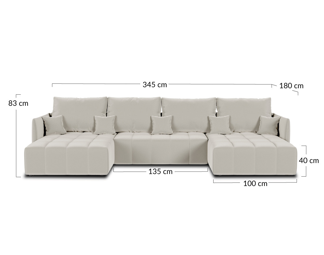 Canapé panoramique en U 7 places convertible avec coffre en velours Petra