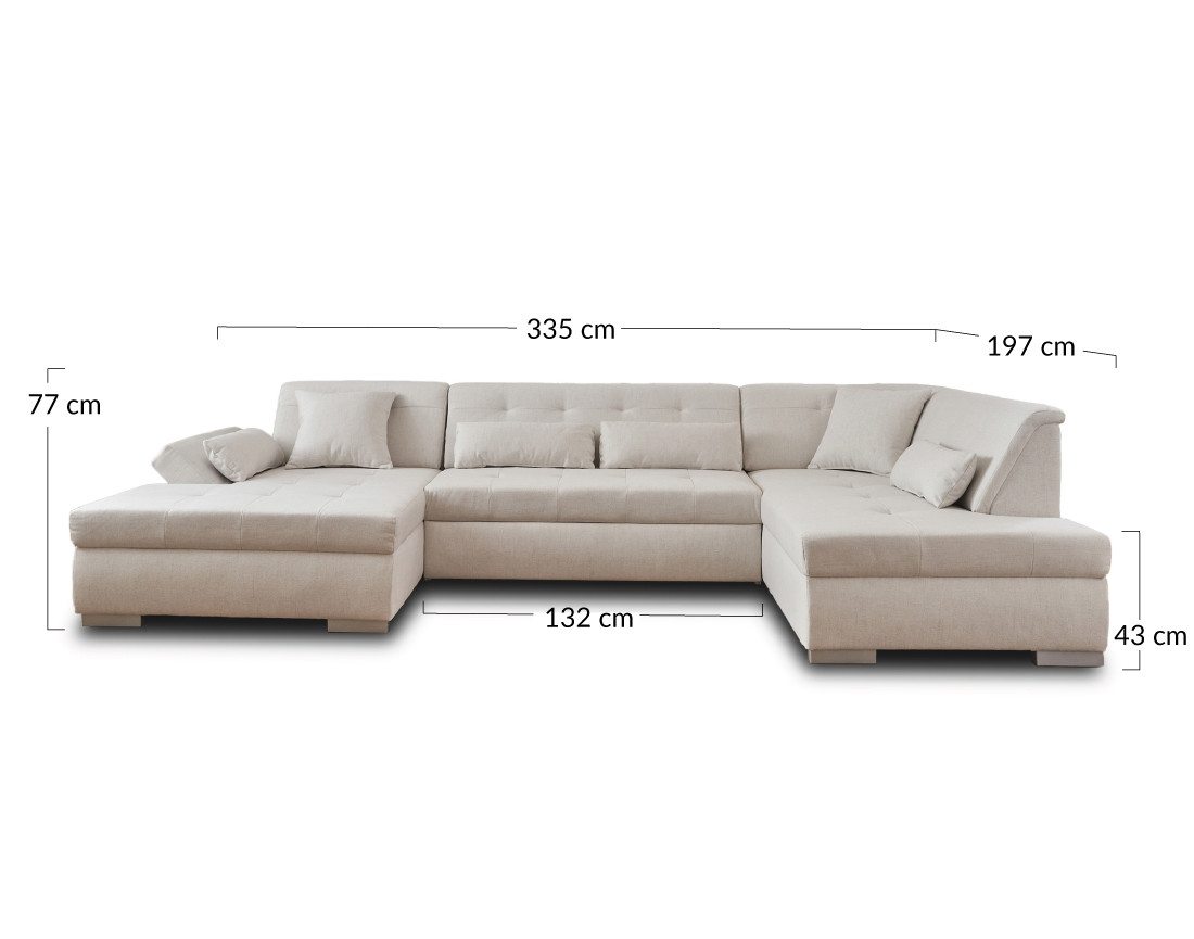 Canapé panoramique d'angle droit 7 places convertible en tissu Vermont