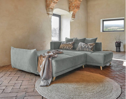 Lena - canapé d’angle droit gris clair convertible au style scandinave