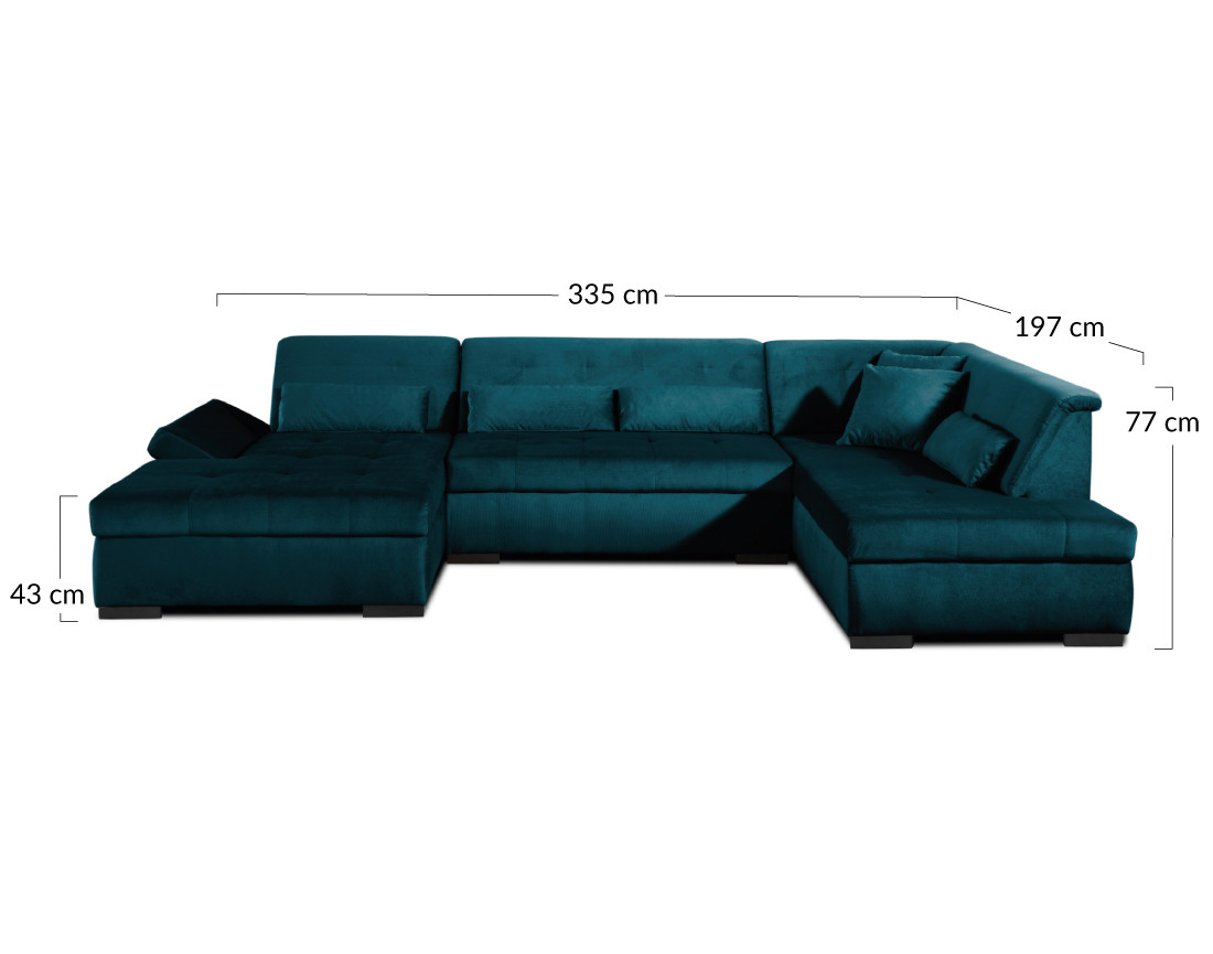 Canapé panoramique d'angle droit 7 places XXL en velours Vermont