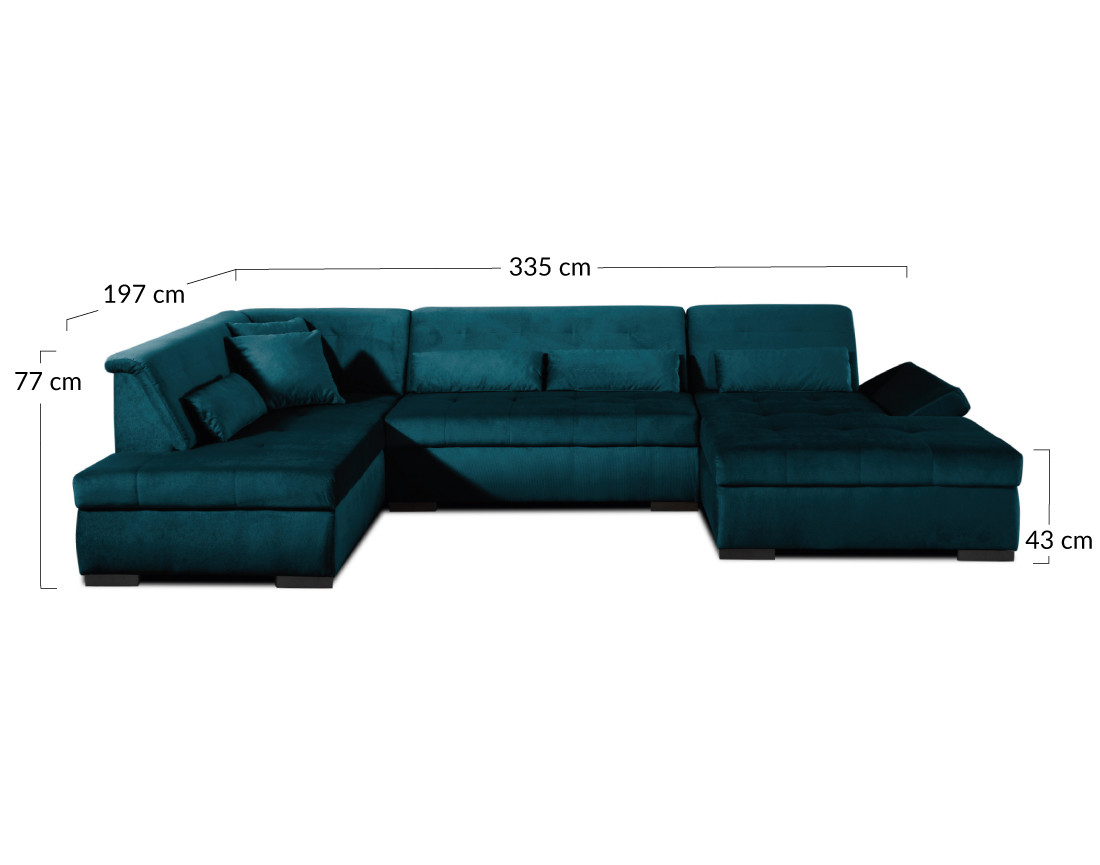 Canapé panoramique d'angle gauche 7 places XXL en velours Vermont