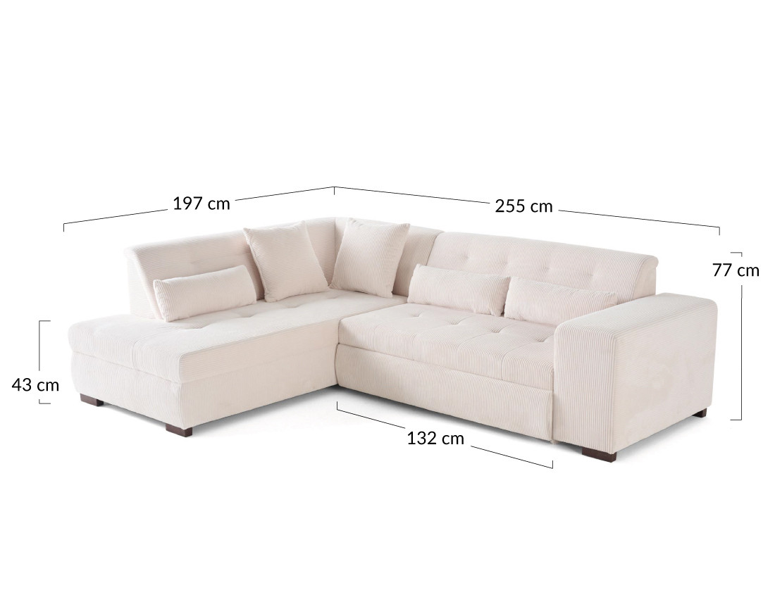 Canapé d'angle gauche 5 places convertible en velours côtelé Vermont