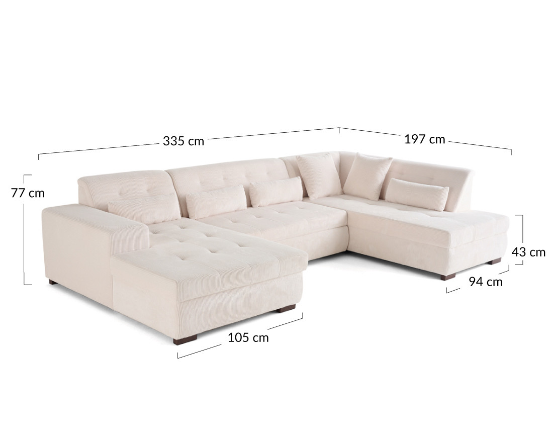 Canapé panoramique convertible Vermont 7 pl en velours côtelé - droit