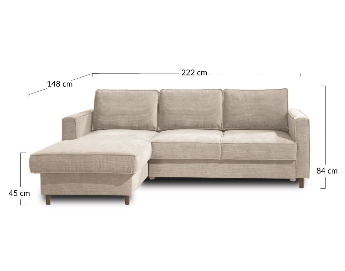 Canapé d'angle gauche convertible avec coffre 4 places en velours côtelé Jake