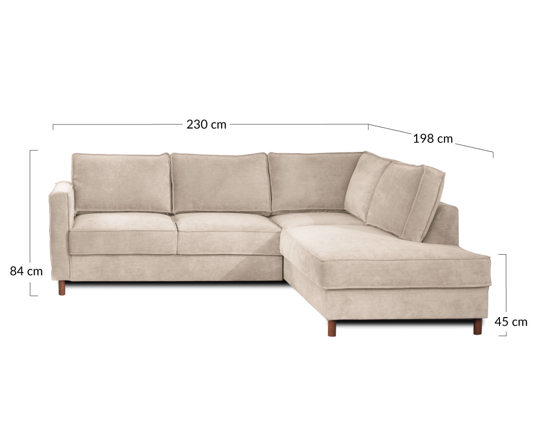 Canapé d'angle droit convertible 5 places en velours côtelé Jake