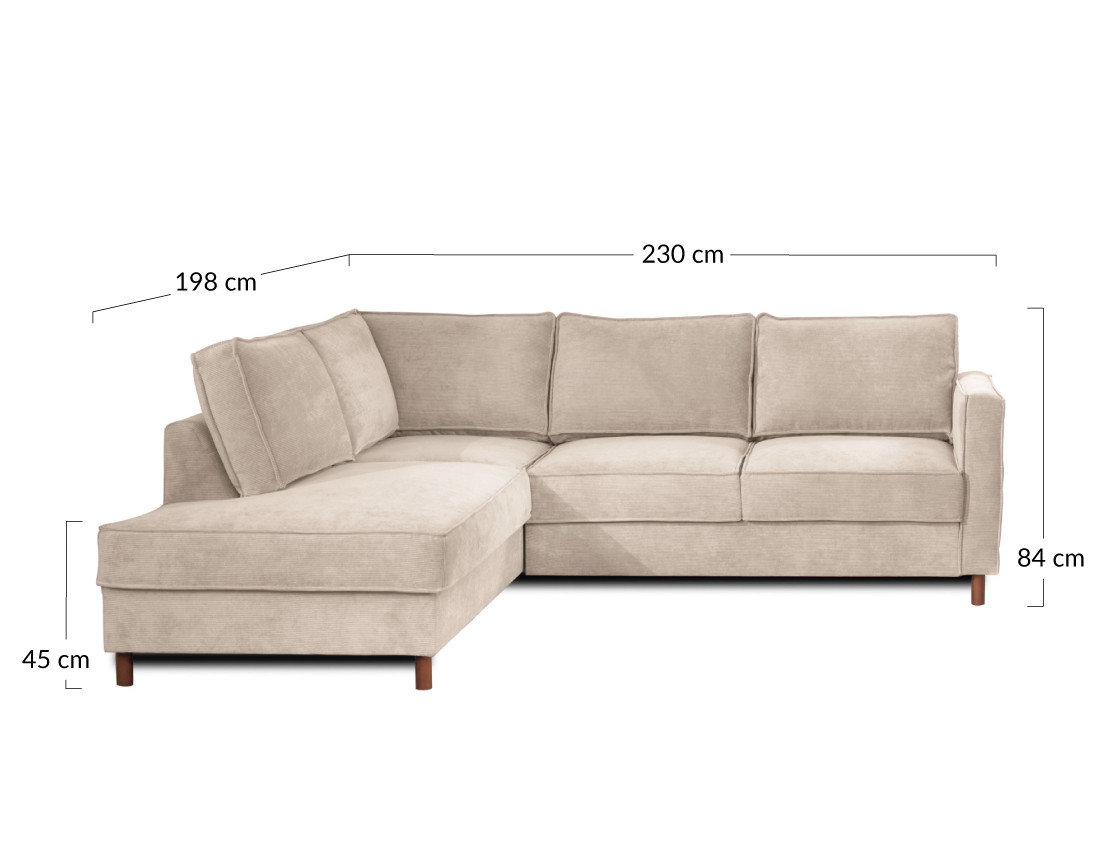 Canapé d'angle gauche convertible 5 places en velours côtelé Jake