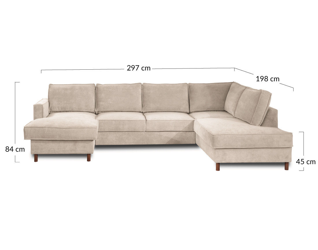 Canapé panoramique d'angle droit convertible avec coffre 7 places en velours côtelé Jake