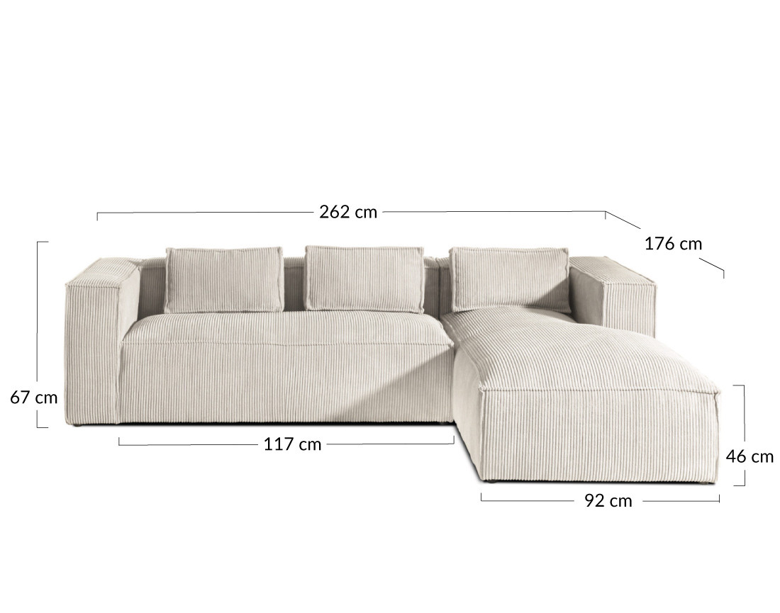 Stella - canapé d'angle - en velours côtelé - 4 places -style contemporain - droit