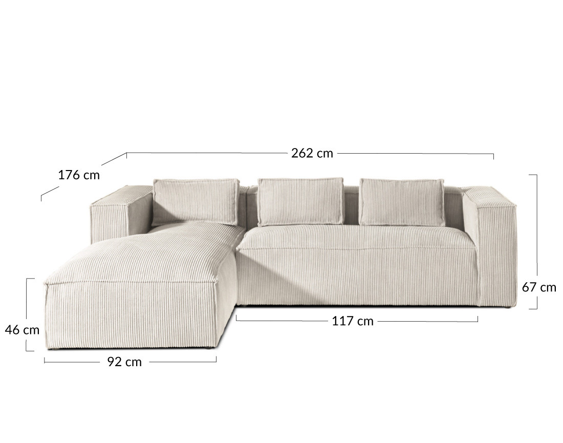 Stella - canapé d'angle en velours côtelé - 4 places - style contemporain  - gauche