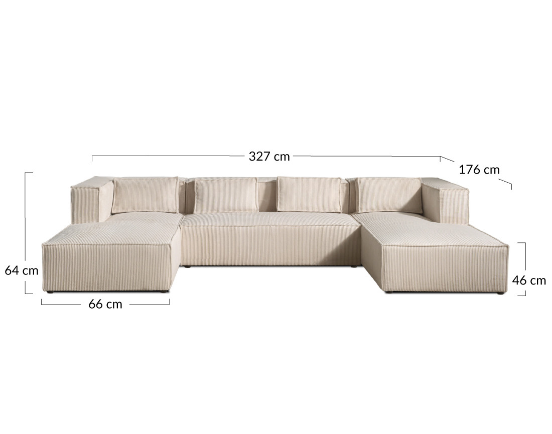 Stella - canapé panoramique en velours côtelé - 7 places - style contemporain