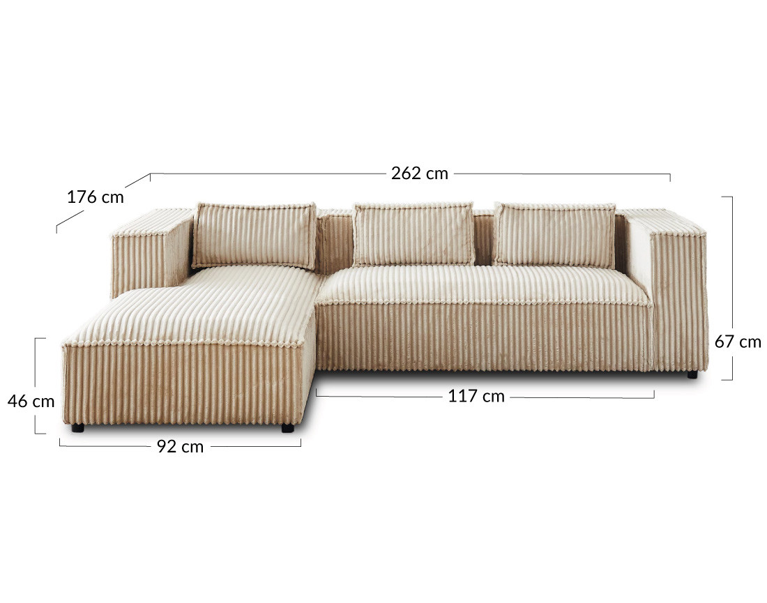 Canapé d'angle gauche 4 places en velours côtelé grosses côtes Stella