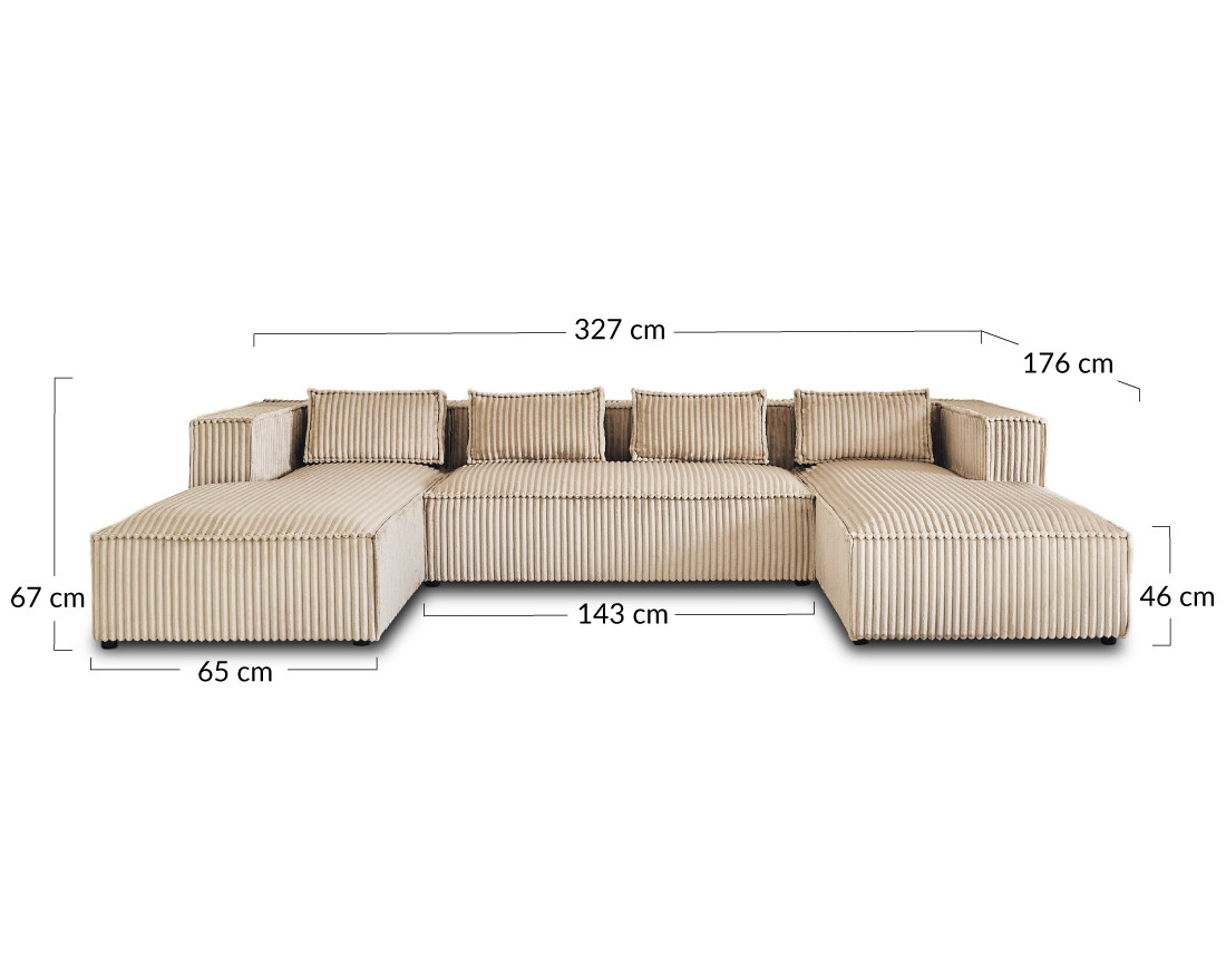 Canapé panoramique en U 7 places en velours côtelé grosses côtes Stella