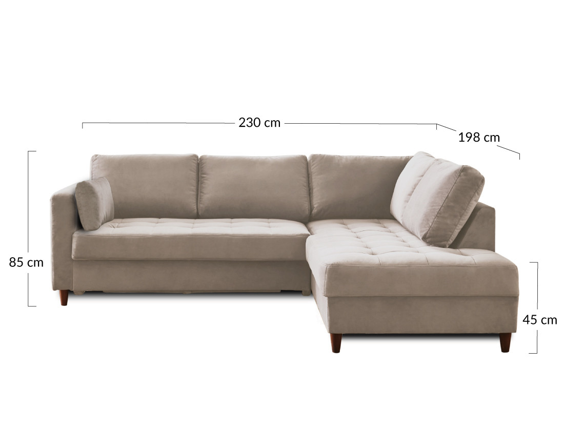 Canapé d'angle droit 5 places convertible en velours Anna