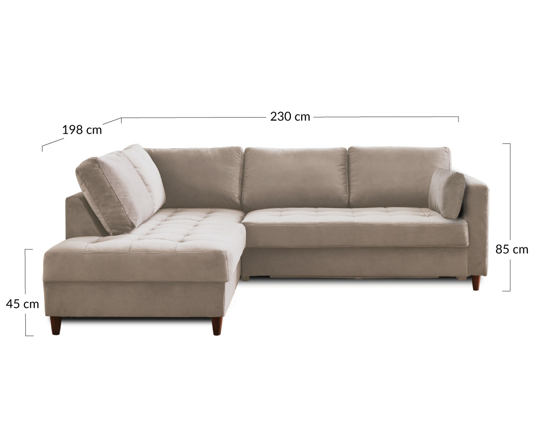 Canapé d'angle gauche 5 places convertible en velours Anna