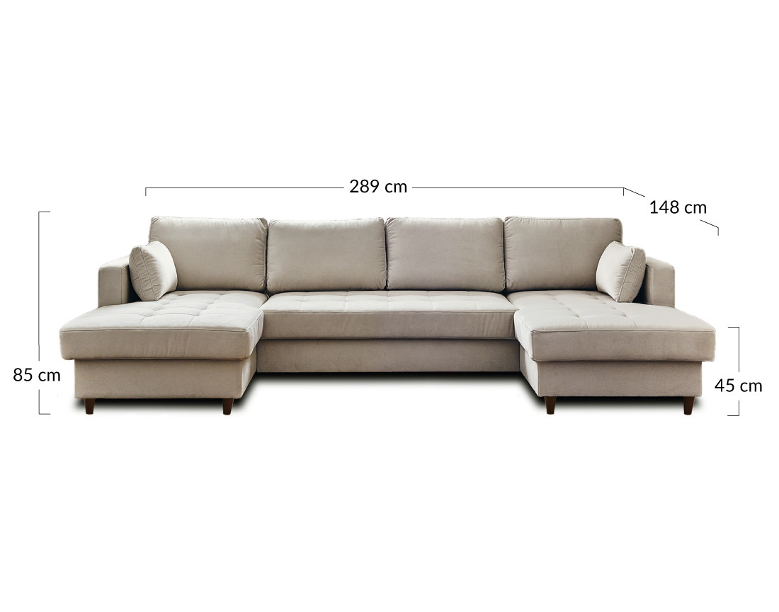 Canapé panoramique en U 7 places convertible avec coffre en velours Anna