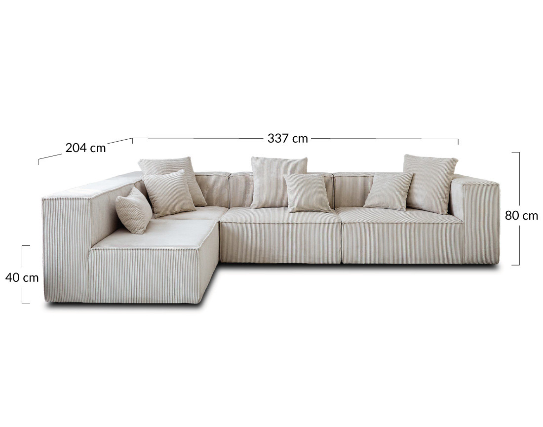 Canapé modulable d'angle gauche 6 places en velours côtelé Colombine