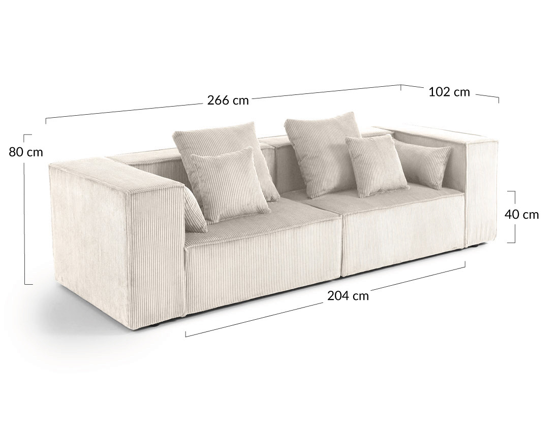 Canapé modulable droit 2 places en velours côtelé Colombine