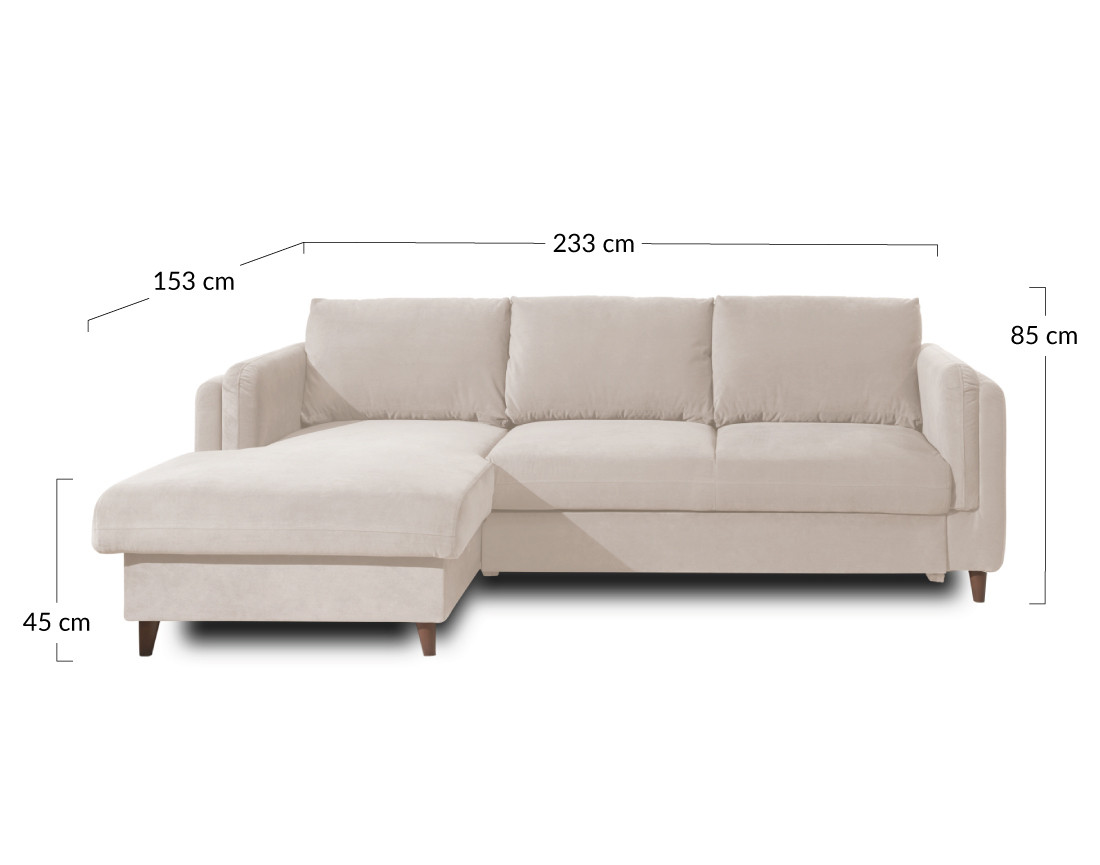 Canapé d'angle gauche convertible avec coffre 4 places en velours Brooke