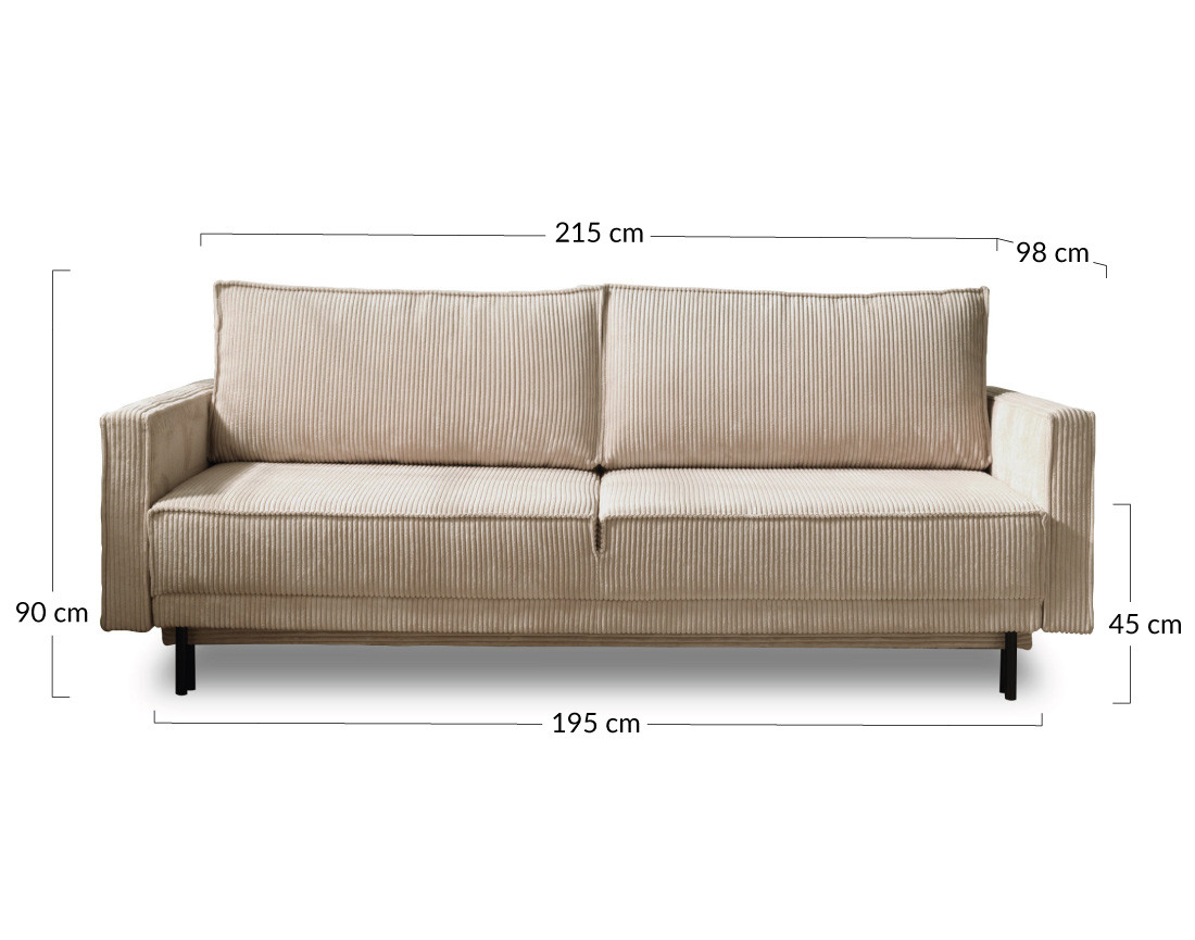 Canapé 3 places convertible avec coffre en velours côtelé Charlie