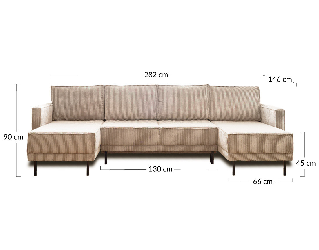 Canapé panoramique convertible avec coffre en velours côtelé 7 places Charlie