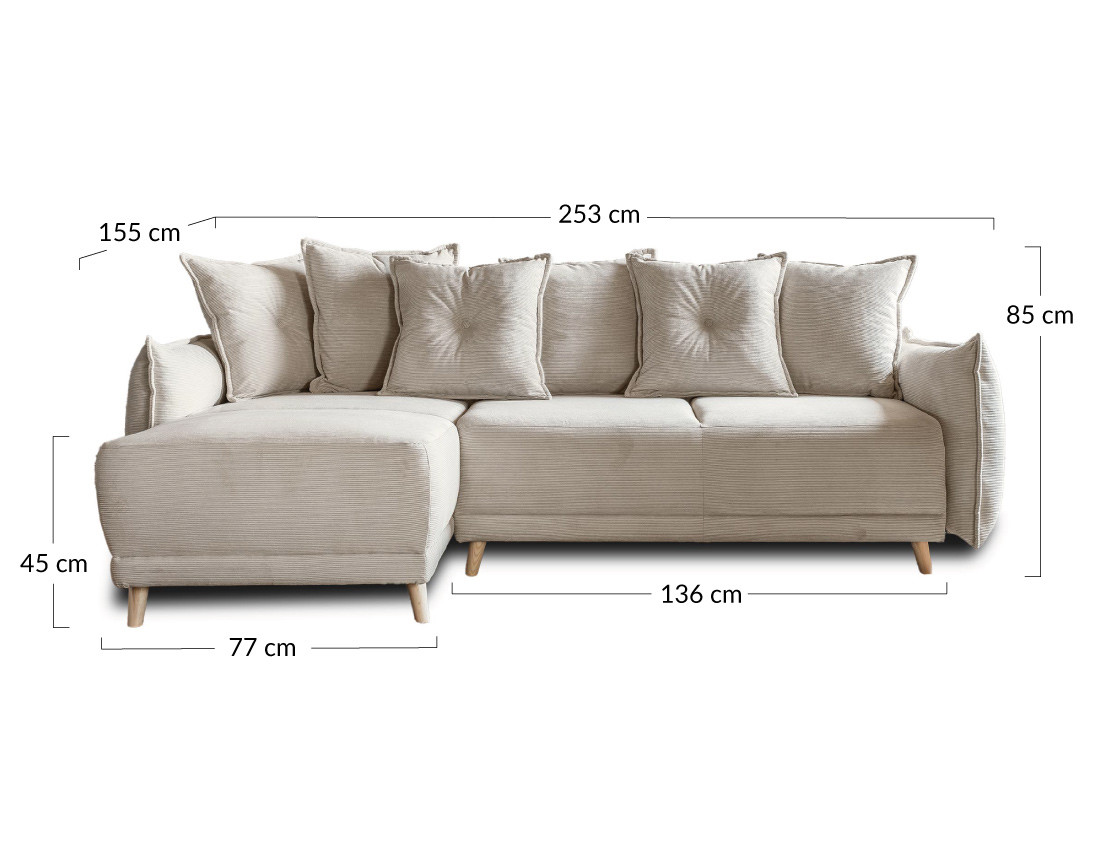 Canapé d'angle réversible 4 places convertible avec coffre en velours côtelé Lena