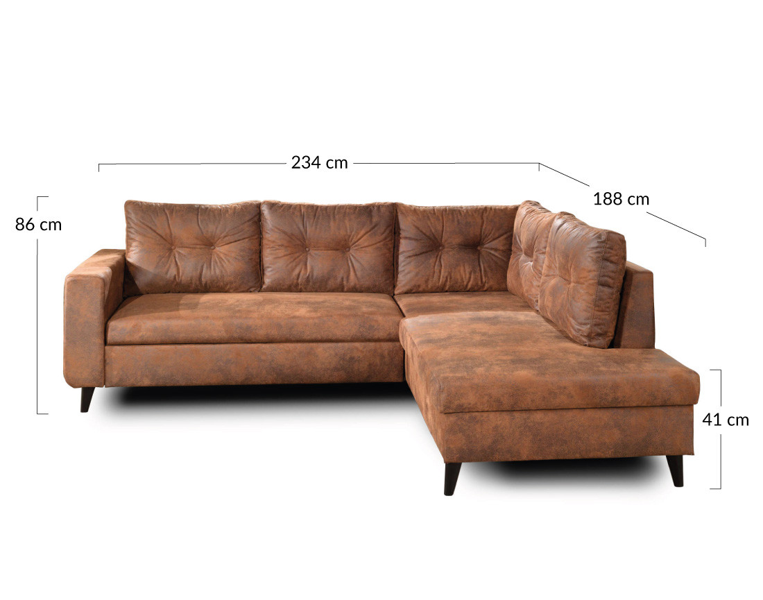 Nordic - canapé d'angle L convertible 5 places industriel vintage - droit