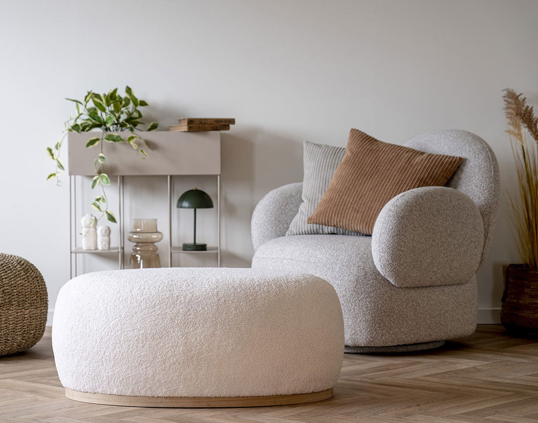 Fauteuil pivotant en tissu bouclette Javier