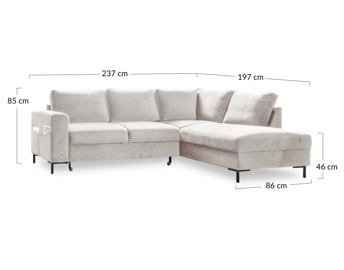 Canapé d'angle droit 5 places convertible en velours Lilly