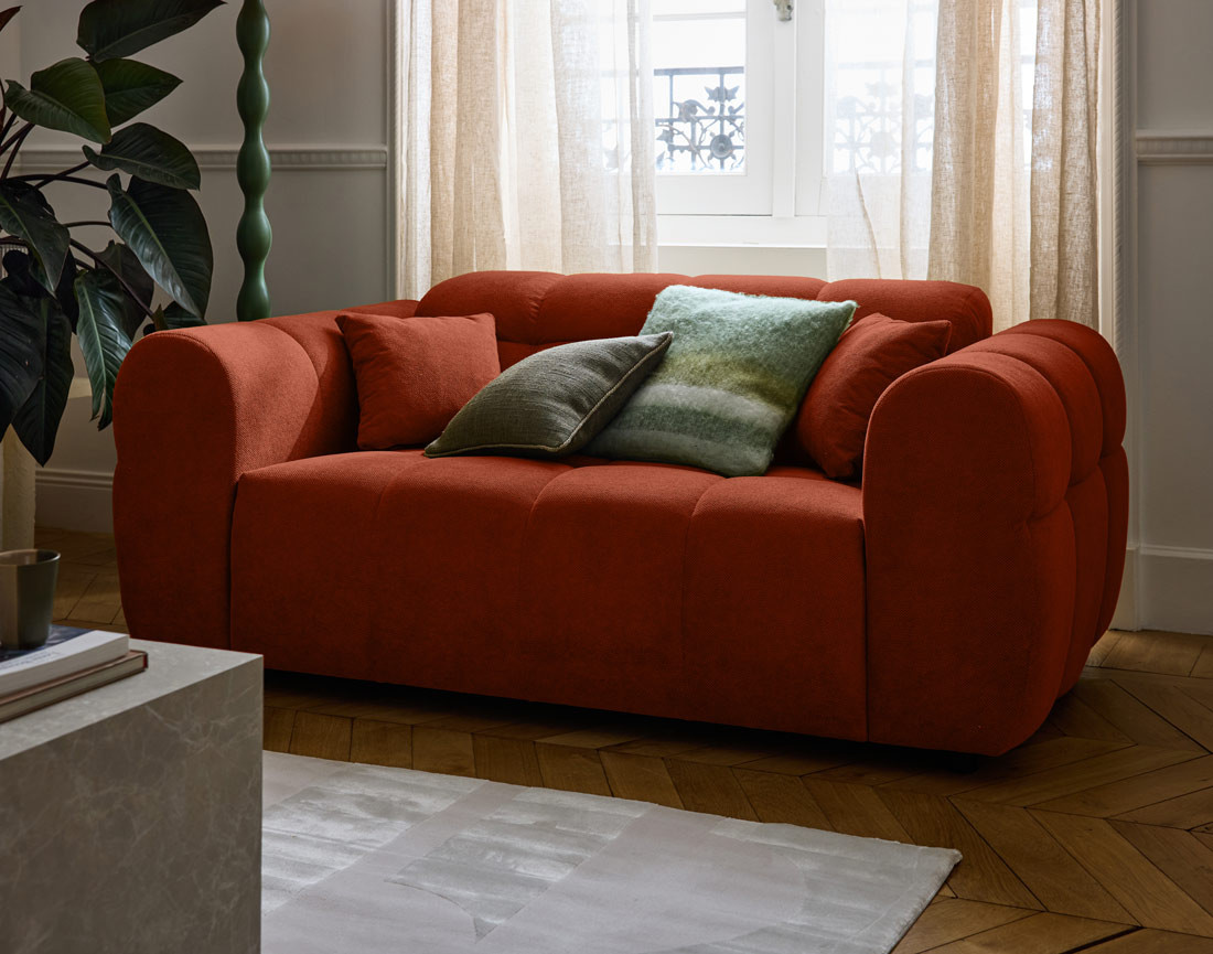 Canapé droit 2 places en tissu texturé Ray