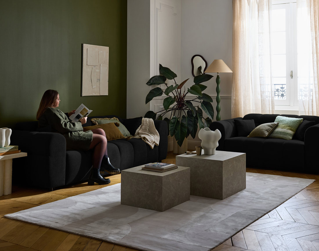 Canapé droit 3 places en tissu texturé Ray