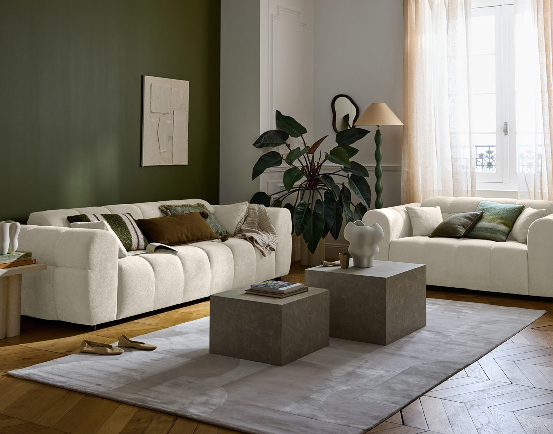 Canapé droit 3 places en tissu texturé Ray