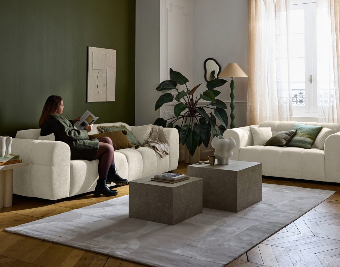 Canapé droit 3 places en tissu texturé Ray