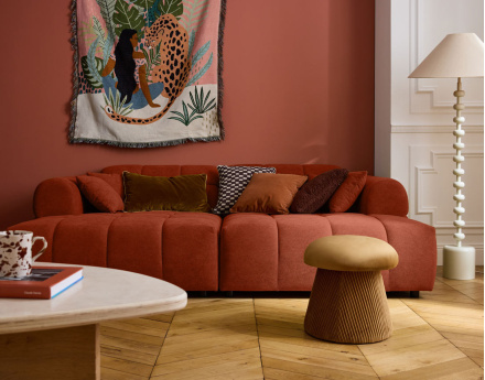 Canapé droit 4 places avec double méridienne en tissu texturé Ray