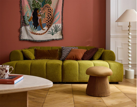 Canapé droit 4 places avec double méridienne en tissu texturé Ray