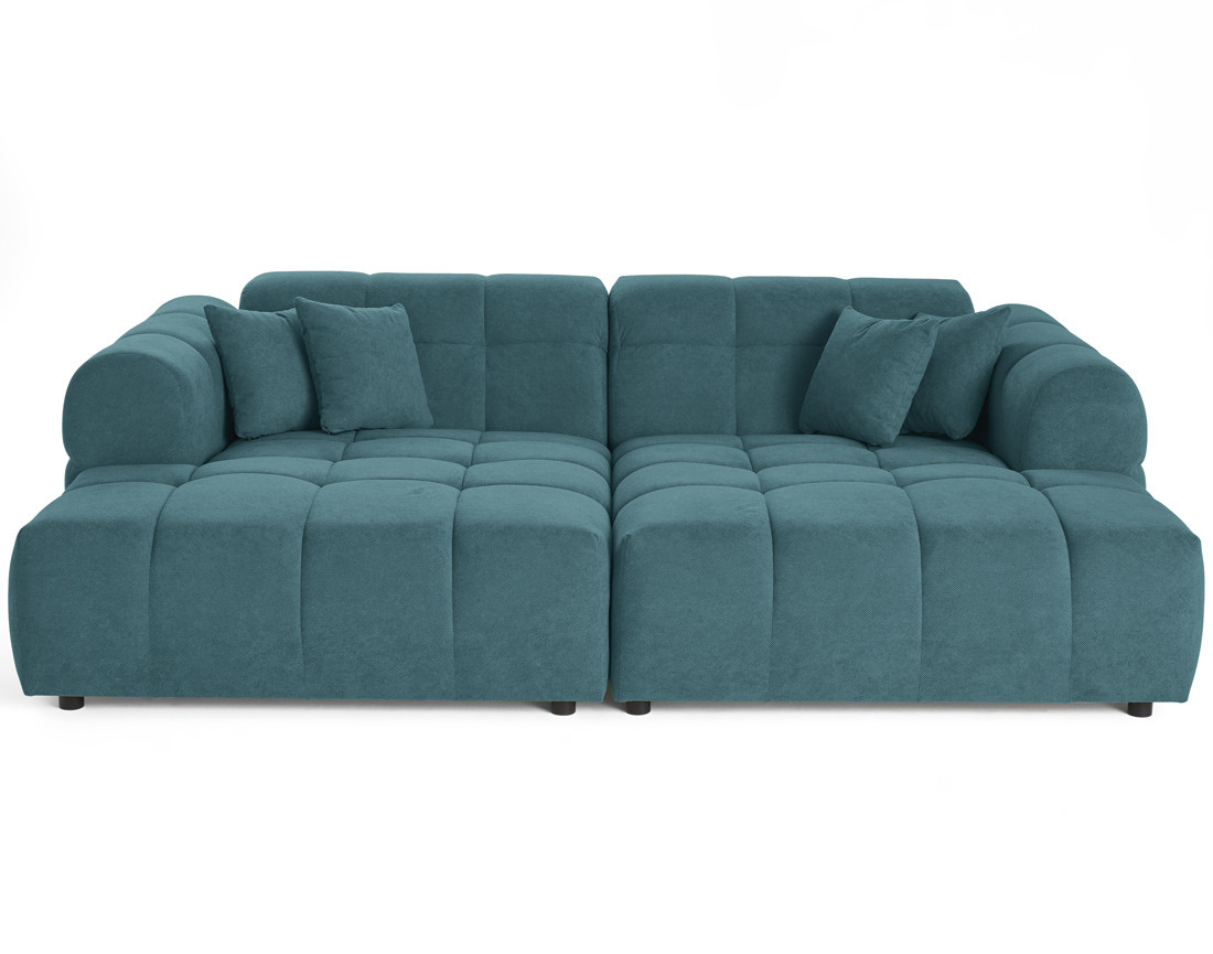 Canapé droit 4 places avec double méridienne en tissu texturé Ray