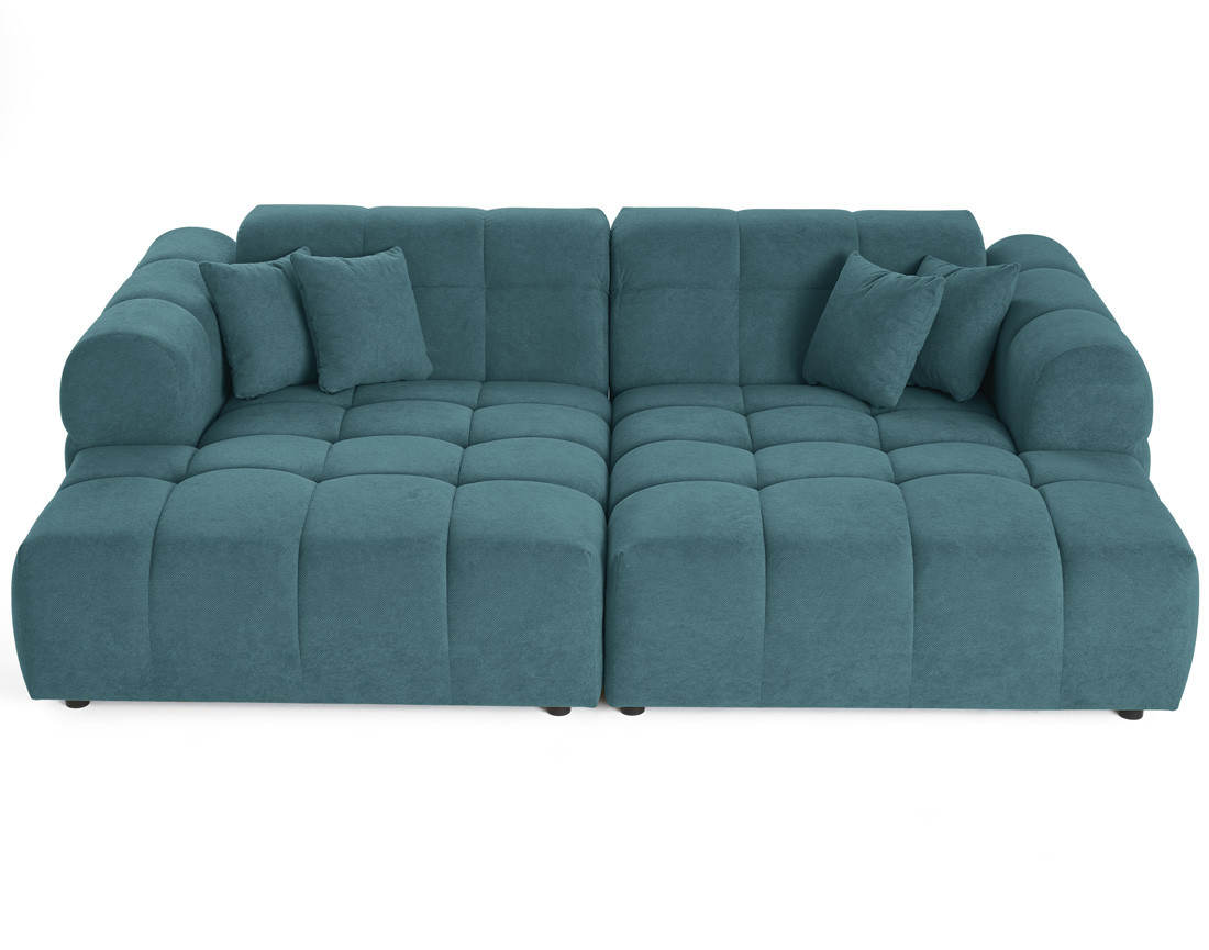 Canapé droit 4 places avec double méridienne en tissu texturé Ray