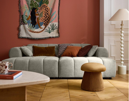 Canapé droit 4 places avec double méridienne en tissu texturé Ray