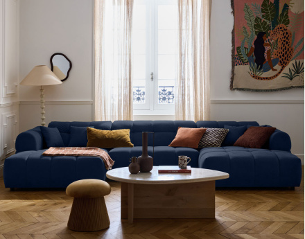 Canapé panoramique en U 7 places en tissu texturé Ray